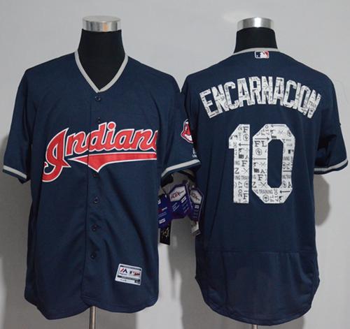 Indians #10 Edwin Encarnacion Navy Blue Spring Training Authentic Flex Base Stitched MLB Jersey